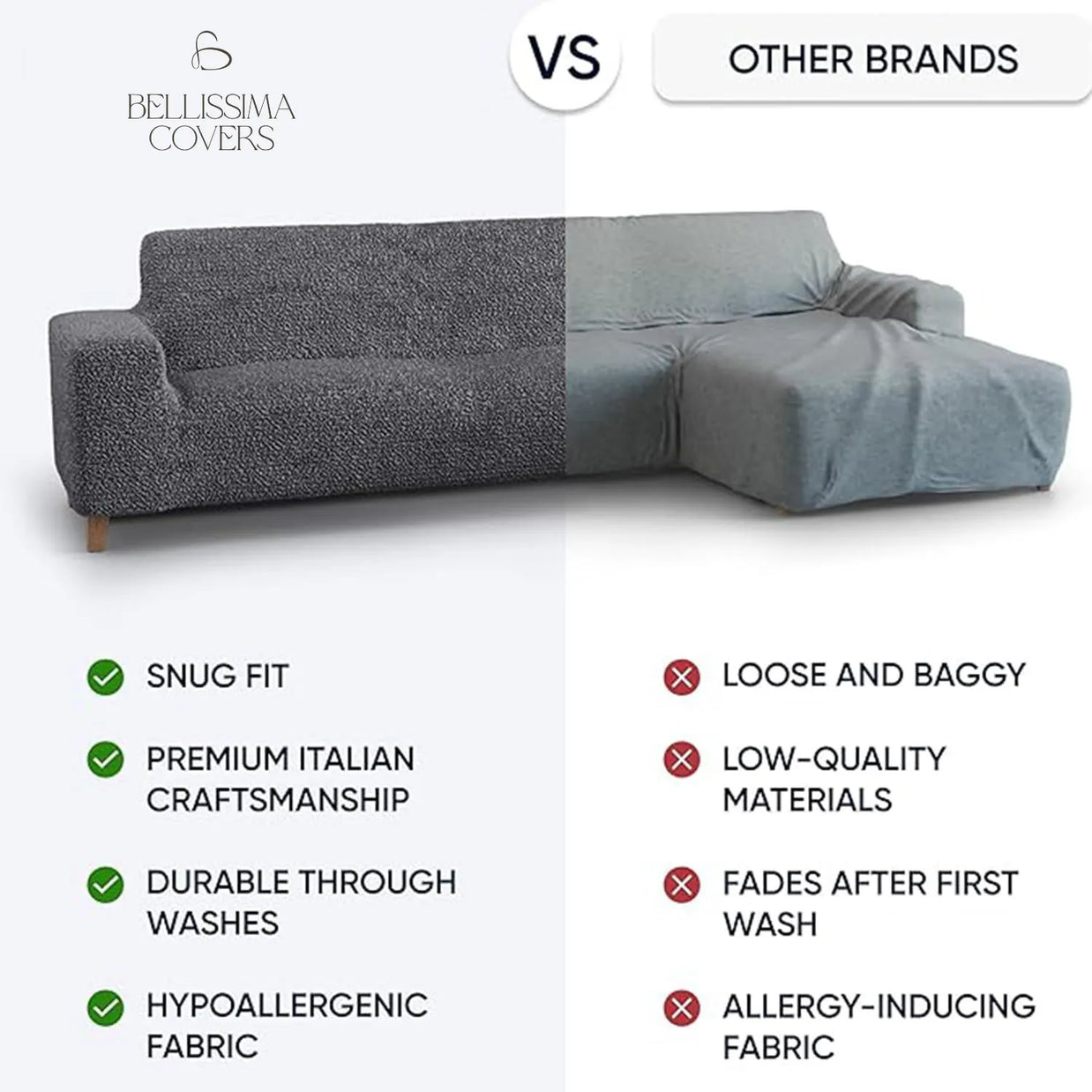 Italian L-Shaped Sofa Cover — Left Chaise