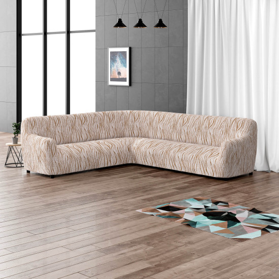 MICROFIBRA PRINTED Corner Sofa Slipcover UNIVERSO CREAM