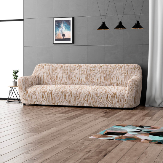 MICROFIBRA PRINTED 4 Seater Sofa Covers UNIVERSO CREAM