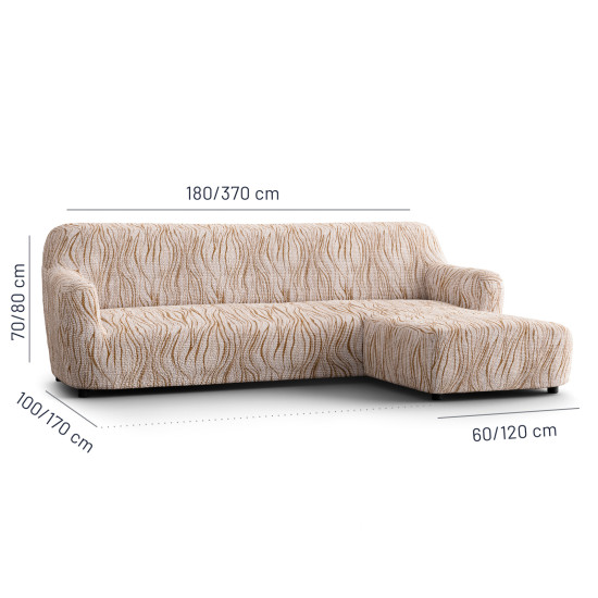 MICROFIBRA PRINTED L-Shaped Sofa Slipcover (Right Chaise) UNIVERSO CREAM