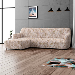 MICROFIBRA PRINTED L-Shaped Sofa Slipcover (Left Chaise) UNIVERSO CREAM