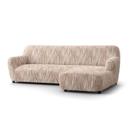 MICROFIBRA PRINTED L-Shaped Sofa Slipcover (Right Chaise) UNIVERSO CREAM