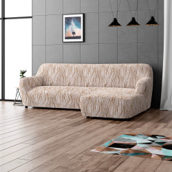 MICROFIBRA PRINTED L-Shaped Sofa Slipcover (Right Chaise) UNIVERSO CREAM