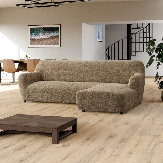 MICROFIBRA PRINTED L-Shaped Sofa Slipcover (Right Chaise) MEDITERRANEO COFFEE